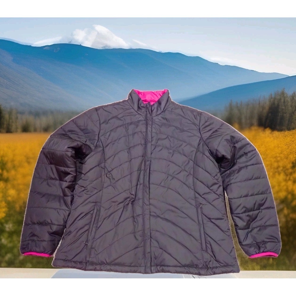 Lands' End Puffer Jacket Girls XL 18/20 Gray‎ Pink Excellent Quilted Full Zip